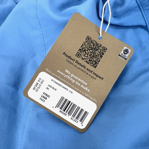 NEW Patagonia Men's Baggies Shorts 5" XXL Blue Quick Dry Hiking Swim Outdoor NWT - Picture 5 of 7
